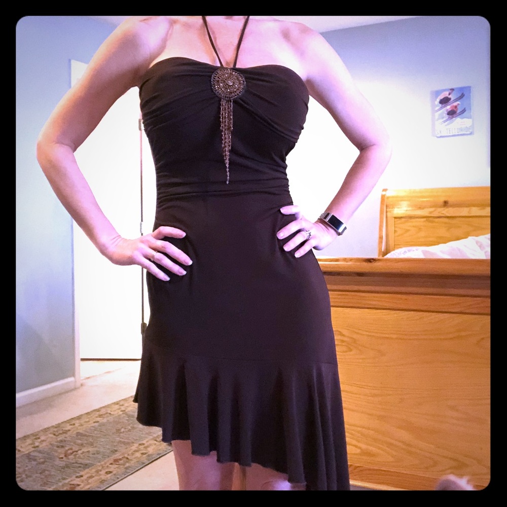 Brown asymmetrical dress. Medium. Ties around neck